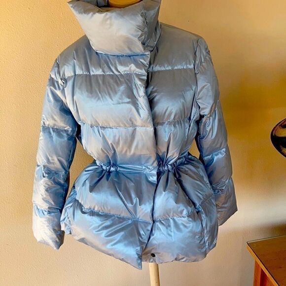 Land’s End down hyper dry water resistant puffer jacket ice blue MED PETITE - Picture 4 of 16